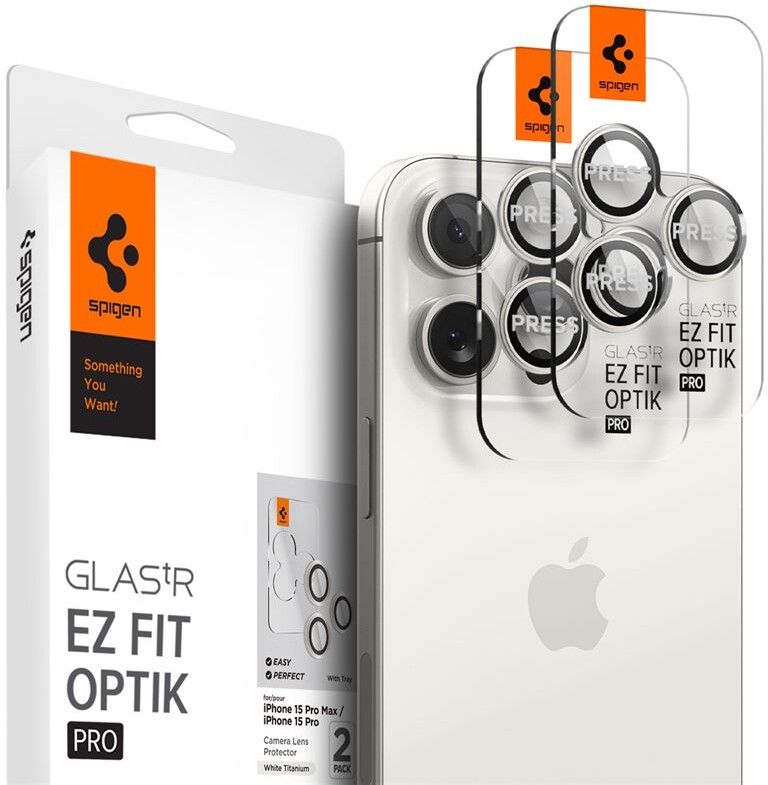 Spigen Glass tR EZ Fit Optik Pro 2 Pack - white titanium - iPhone 15 Pro/15 Pro Max