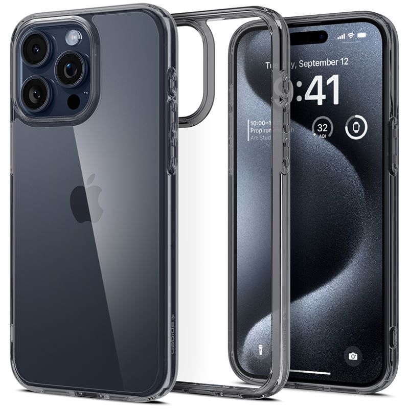 Spigen Ultra Hybrid (iPhone 15 Pro) - Transparent/grå