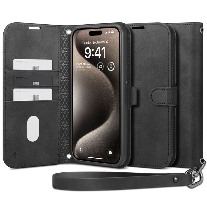 Spigen Wallet S Pro (iPhone 15 Pro) - Svart