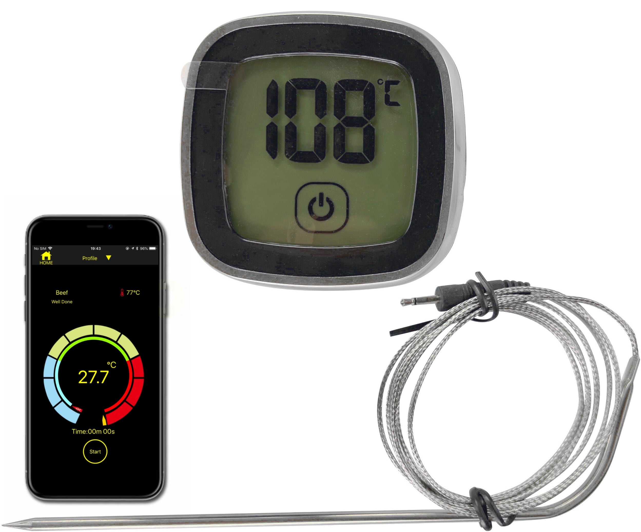 BT termometer med app for kjøtt og matlaging