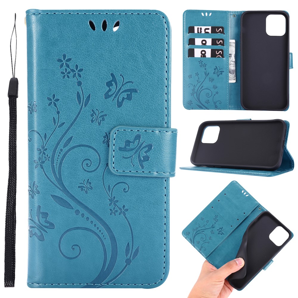 Trolsk Imprint Flower Wallet (iPhone 12/12 Pro) - Blå