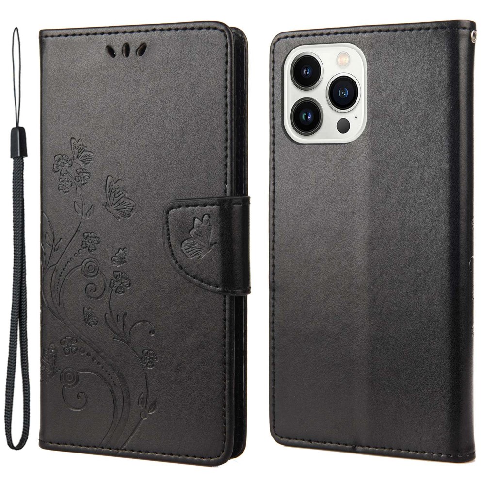 Trolsk Flower Wallet (iPhone 14 Pro) - Svart