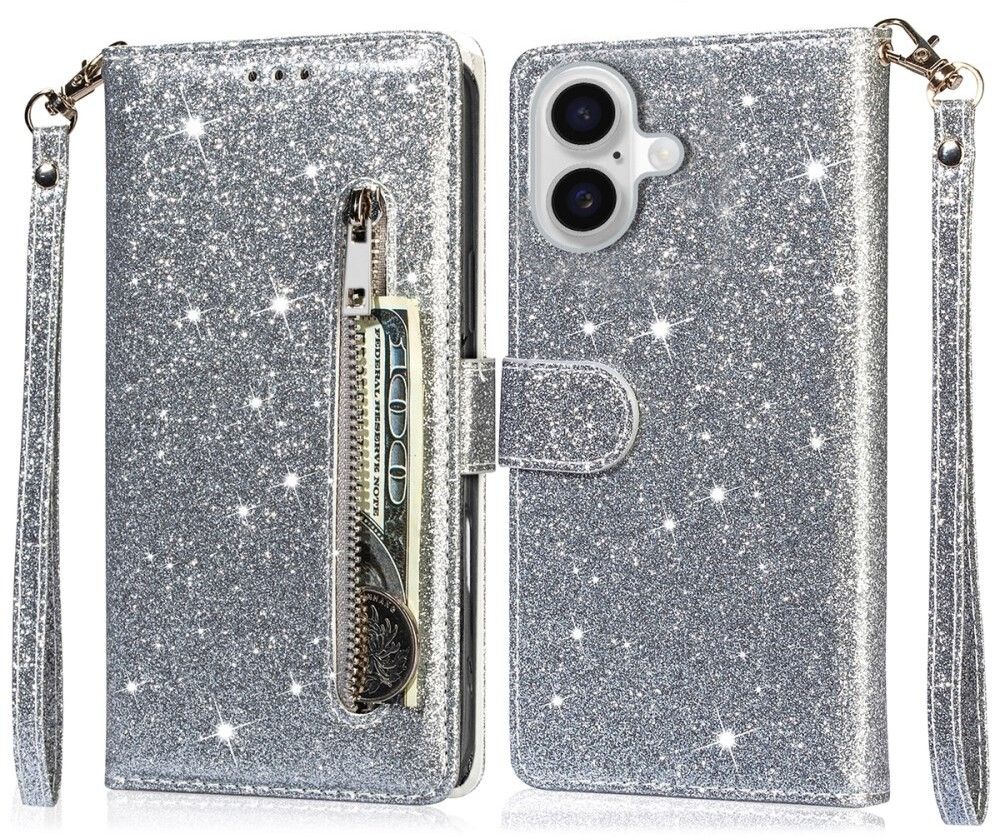 Trolsk Glitter Wallet (iPhone 16) - Silver