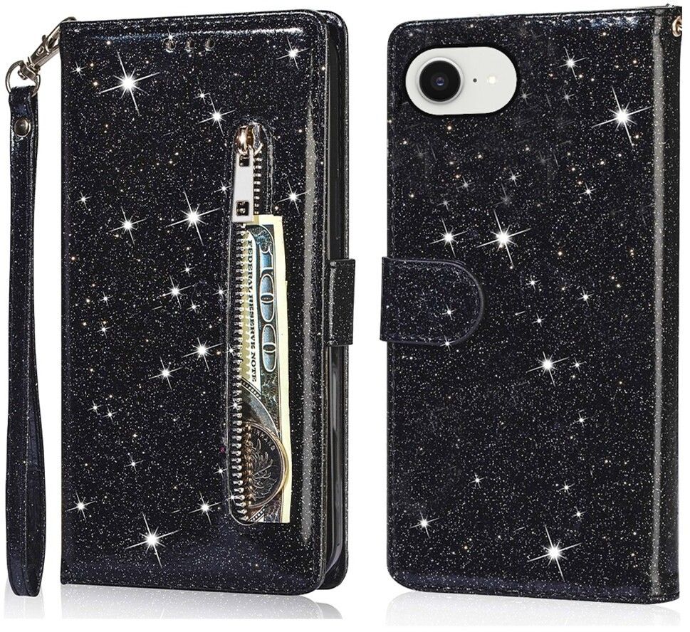 Trolsk Glitter Wallet (iPhone 16e) - Svart