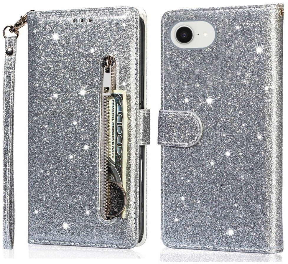 Trolsk Glitter Wallet (iPhone 16e) - Sølv