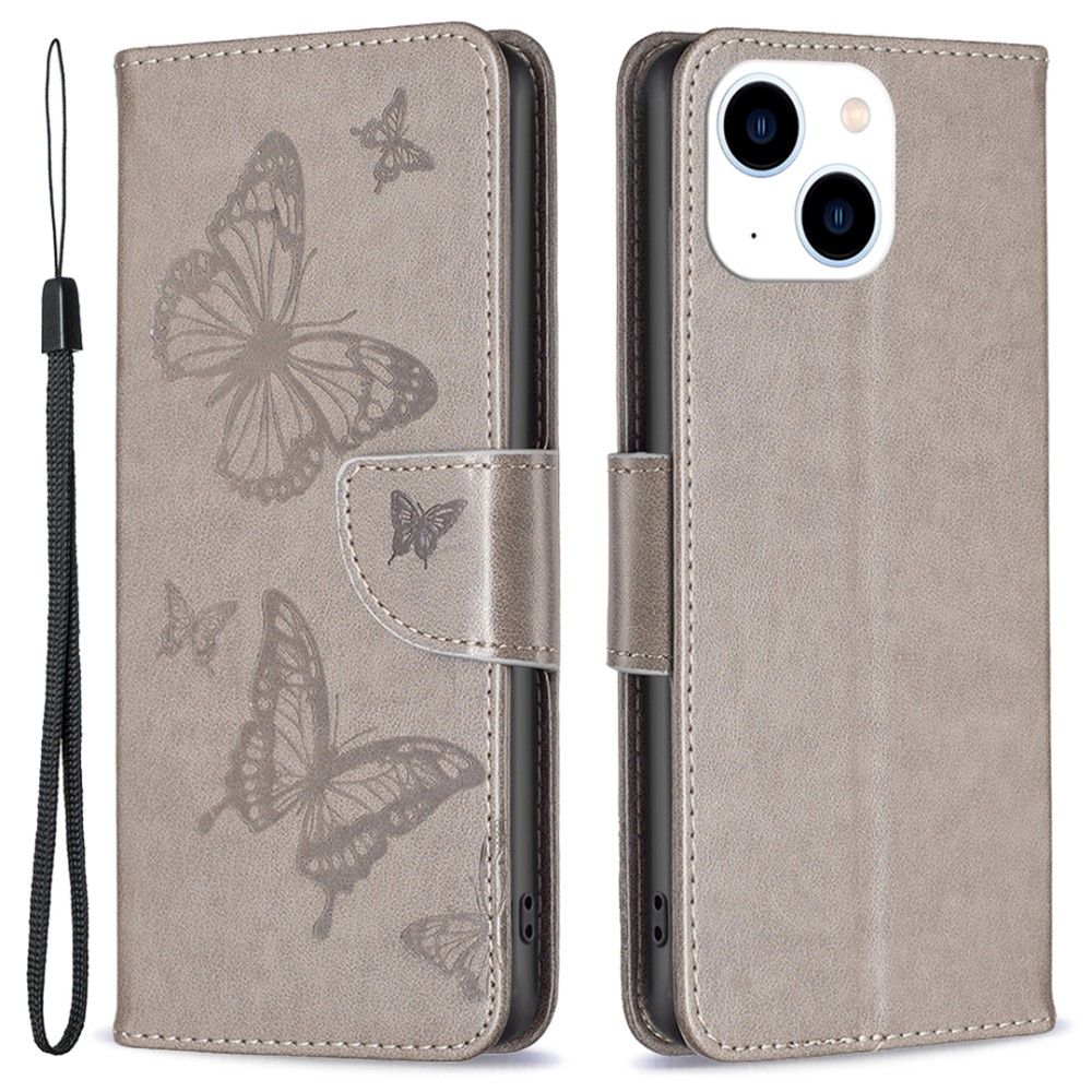 Trolsk Imprint Butterflies Wallet (iPhone 15) - Grå