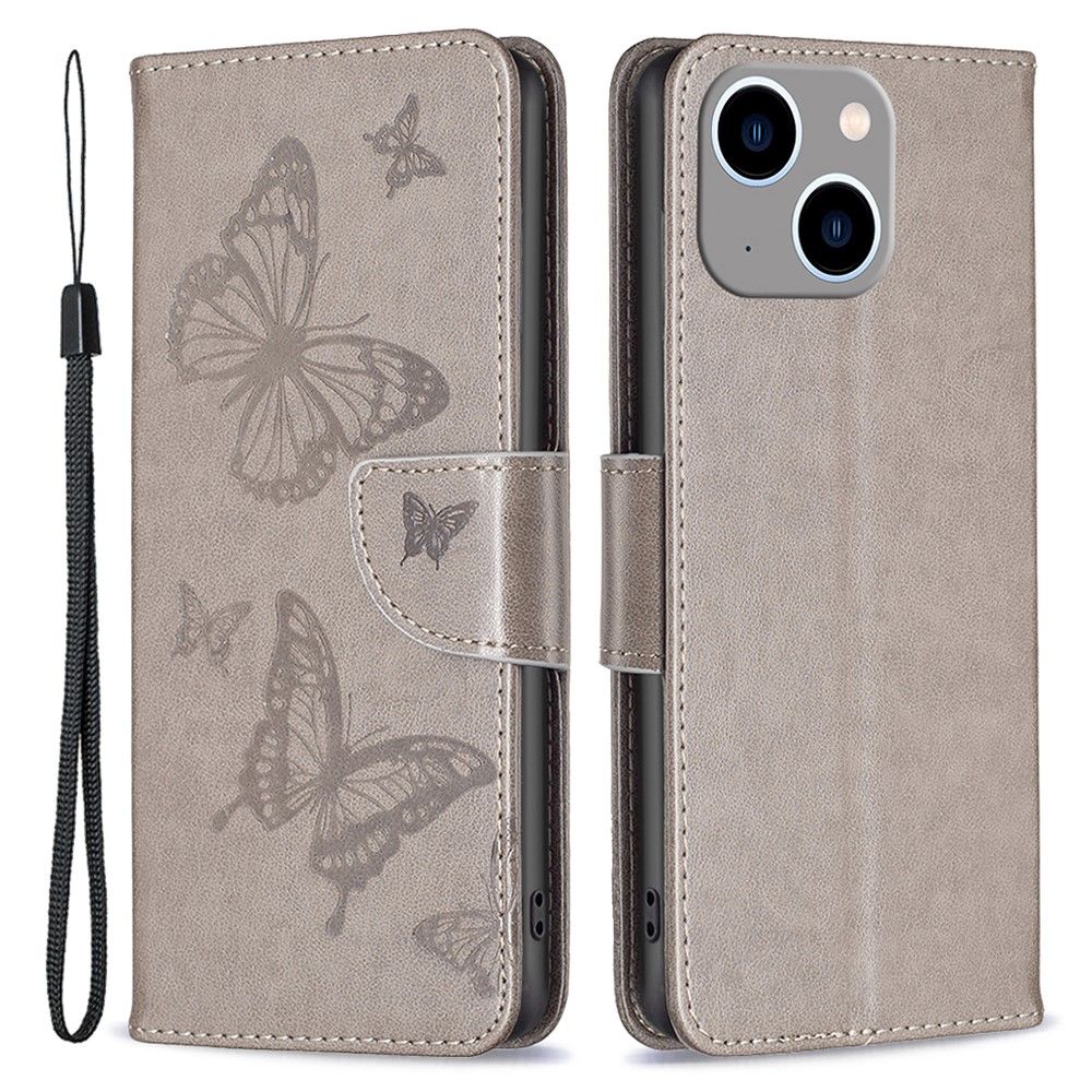 Trolsk Imprint Butterflies Wallet (iPhone 15 Plus) - Grå