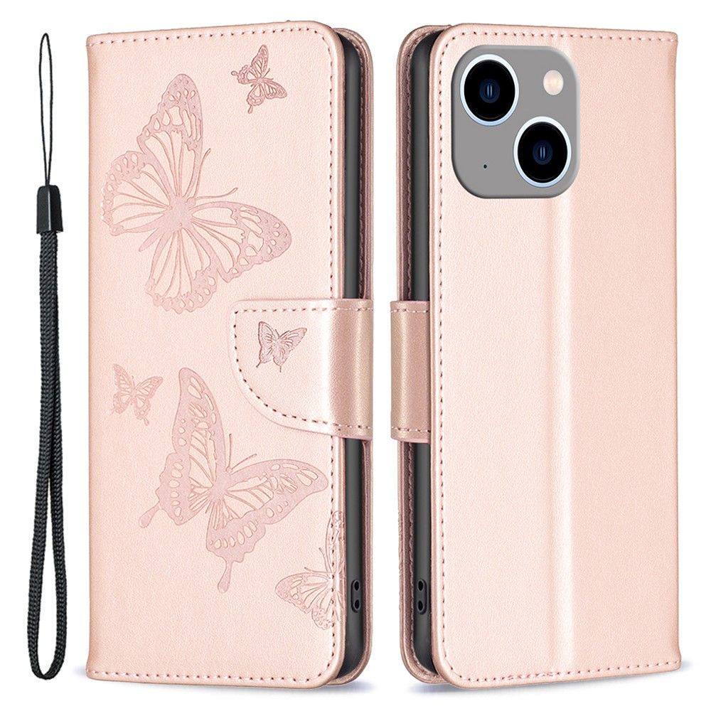 Trolsk Imprint Butterflies Wallet (iPhone 15 Plus) - Rose gull
