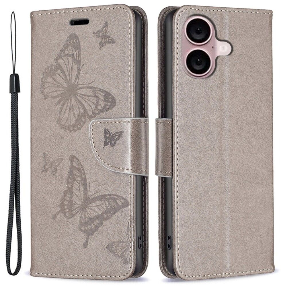 Trolsk Imprint Butterflies Wallet (iPhone 16) - Grå