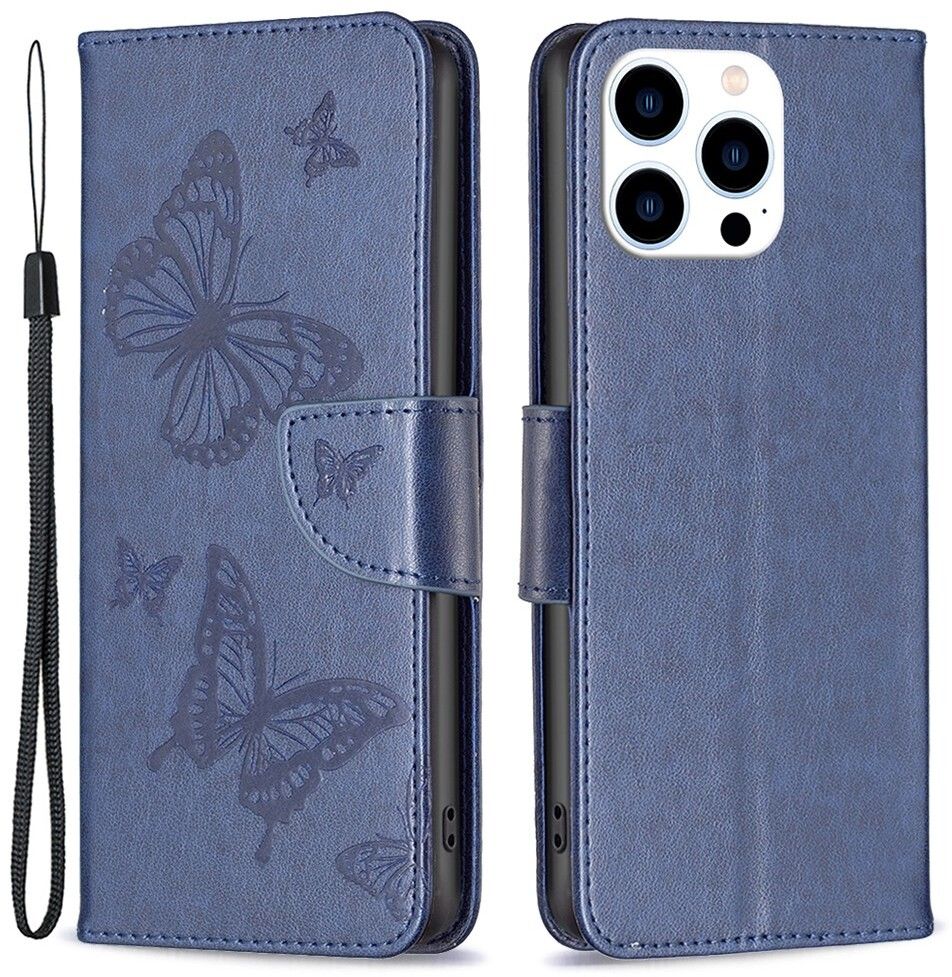 Trolsk Imprint Butterflies Wallet (iPhone 16 Pro Max) - Blå
