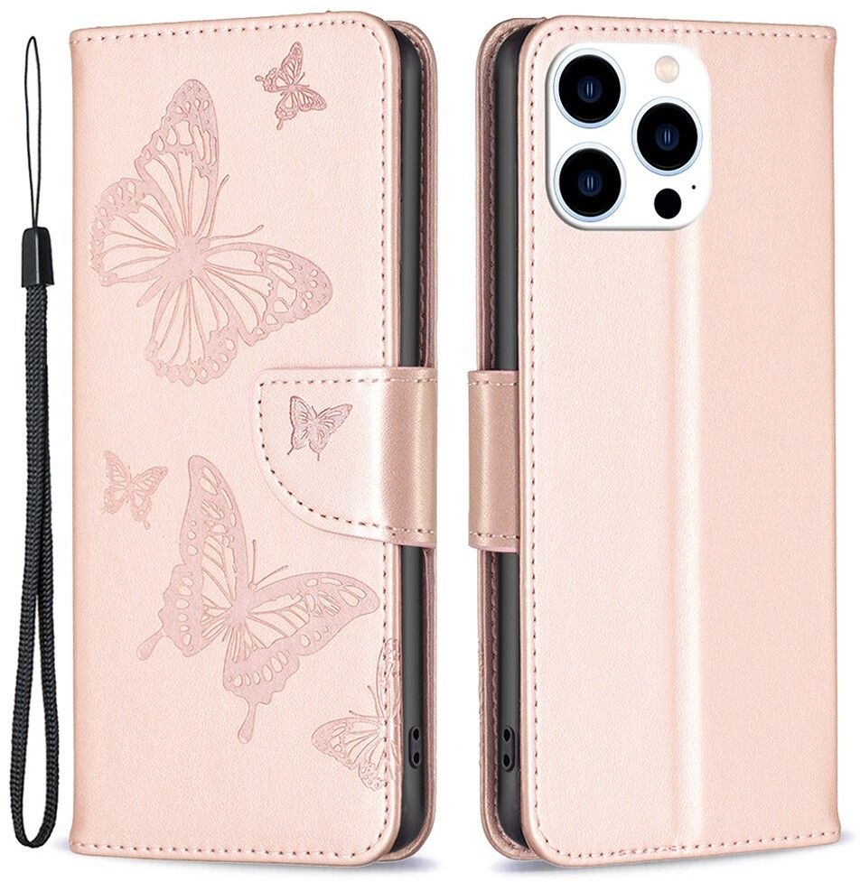 Trolsk Imprint Butterflies Wallet (iPhone 16 Pro Max) - Roséguld