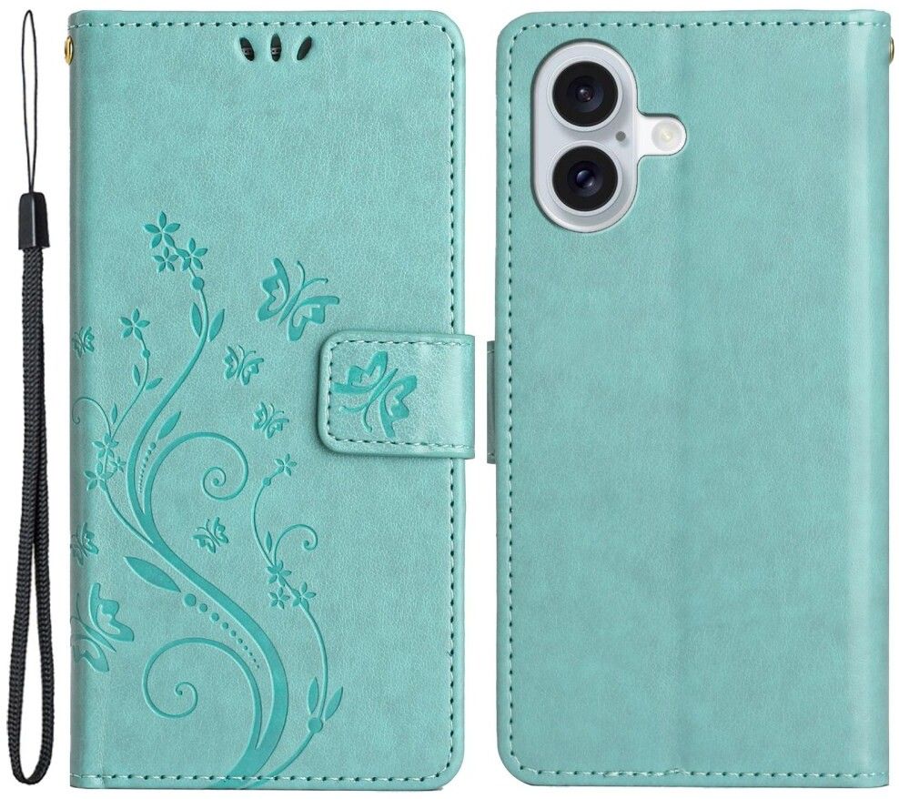 Trolsk Imprint Flower Wallet (iPhone 16) - Blågrønn