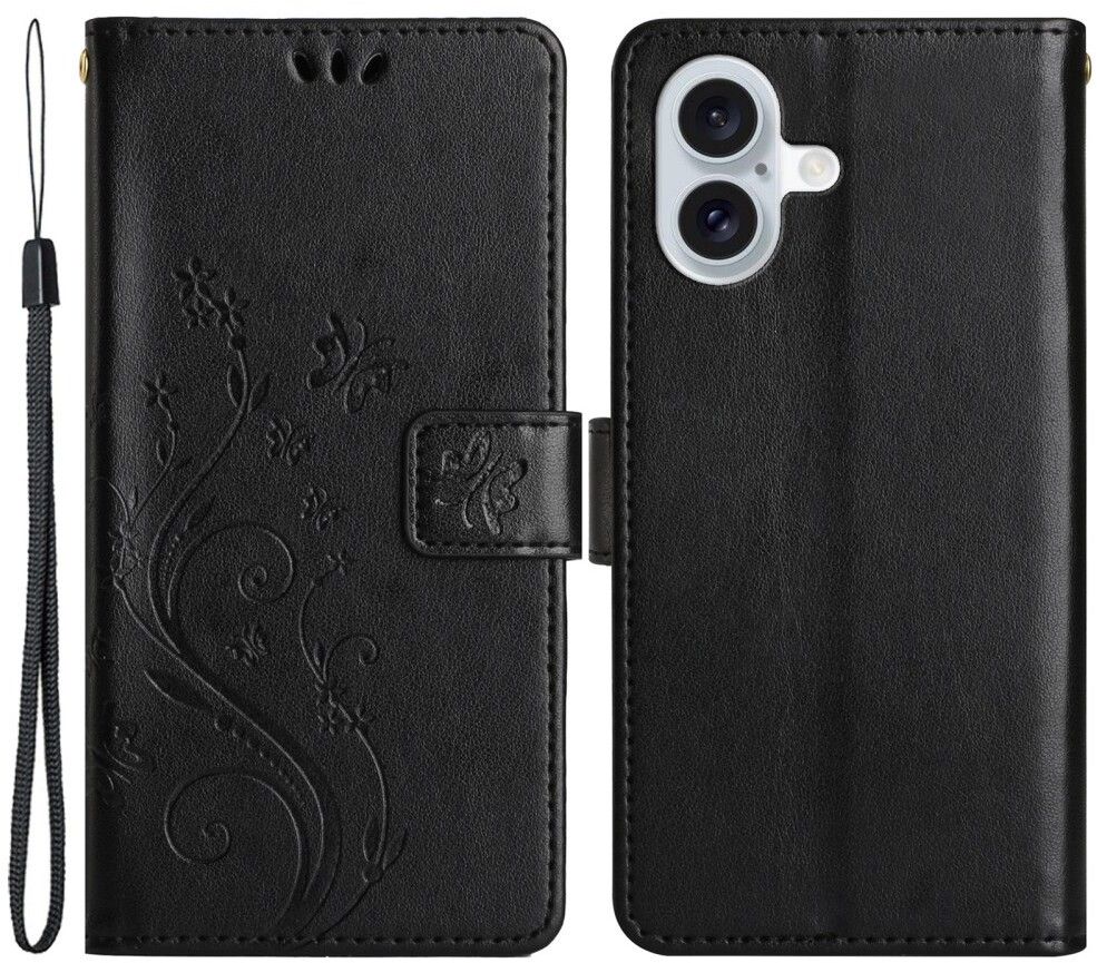 Trolsk Imprint Flower Wallet (iPhone 16 Plus) - Svart