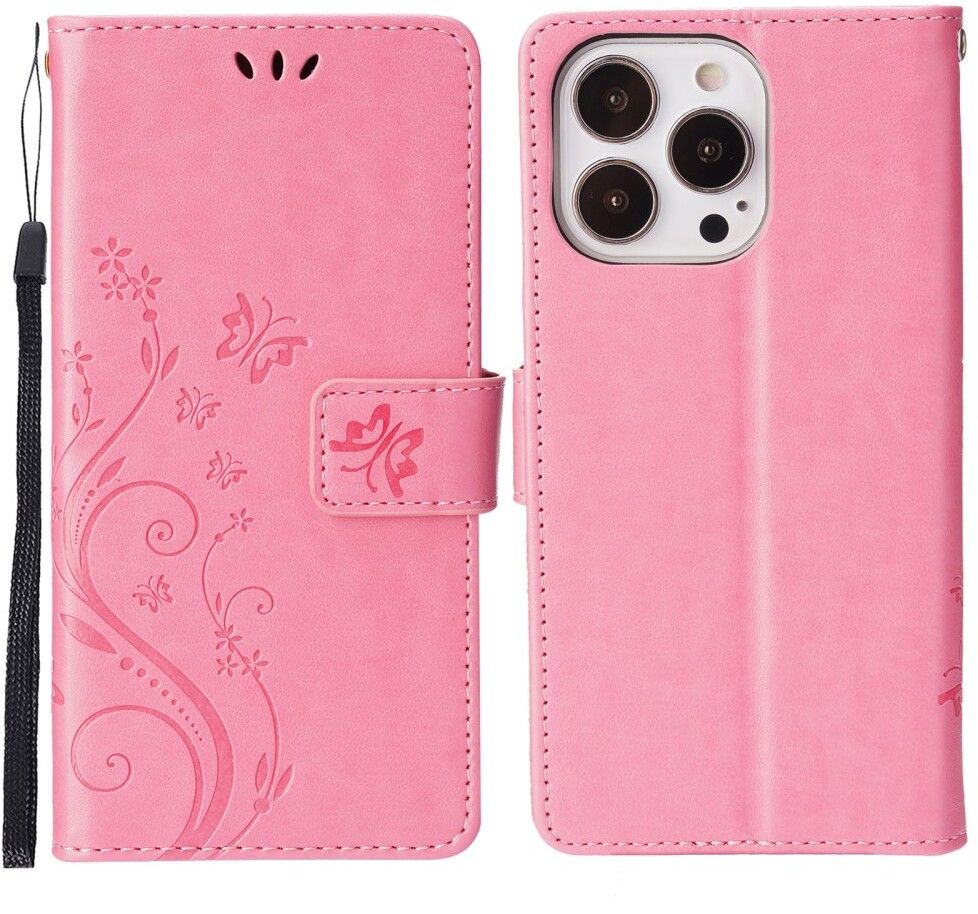 Trolsk Imprint Flower Wallet (iPhone 16 Pro) - Rosa