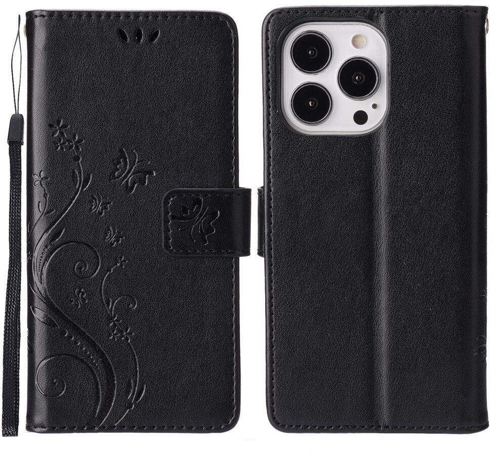 Trolsk Imprint Flower Wallet (iPhone 16 Pro) - Svart