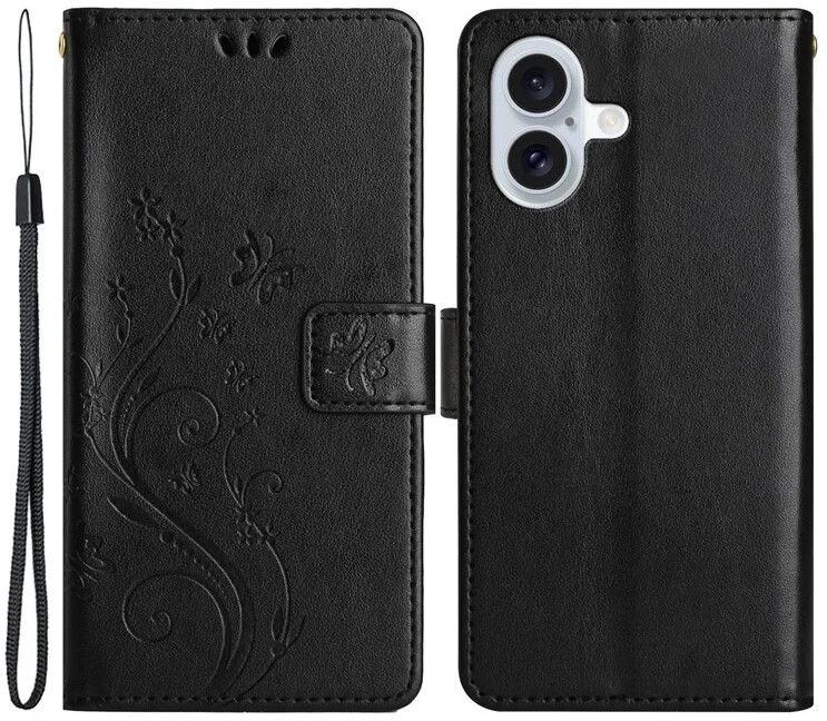 Trolsk Imprint Flower Wallet (iPhone 16) - Svart