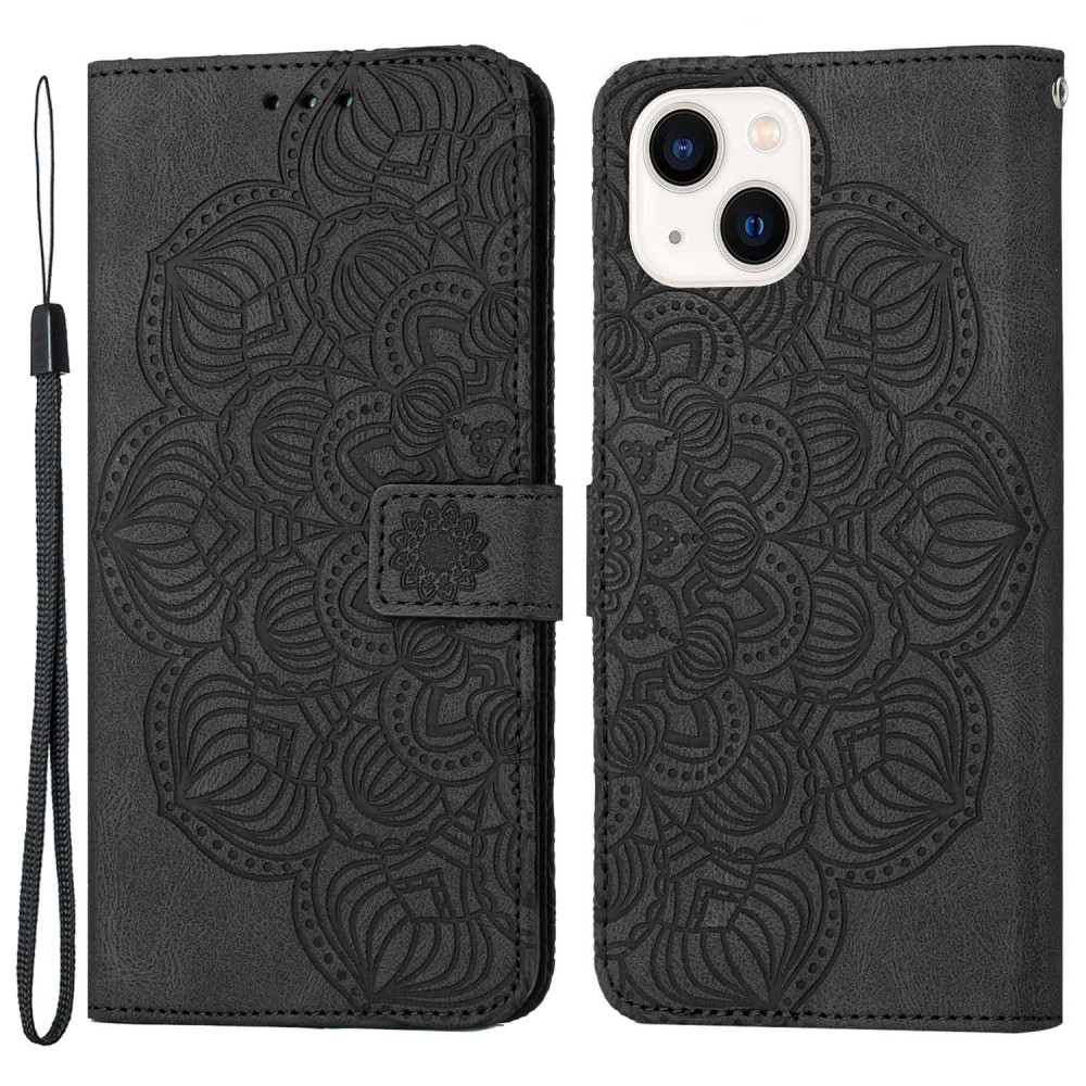 Trolsk Imprint Mandala Flower Wallet (iPhone 14 Plus) - Svart