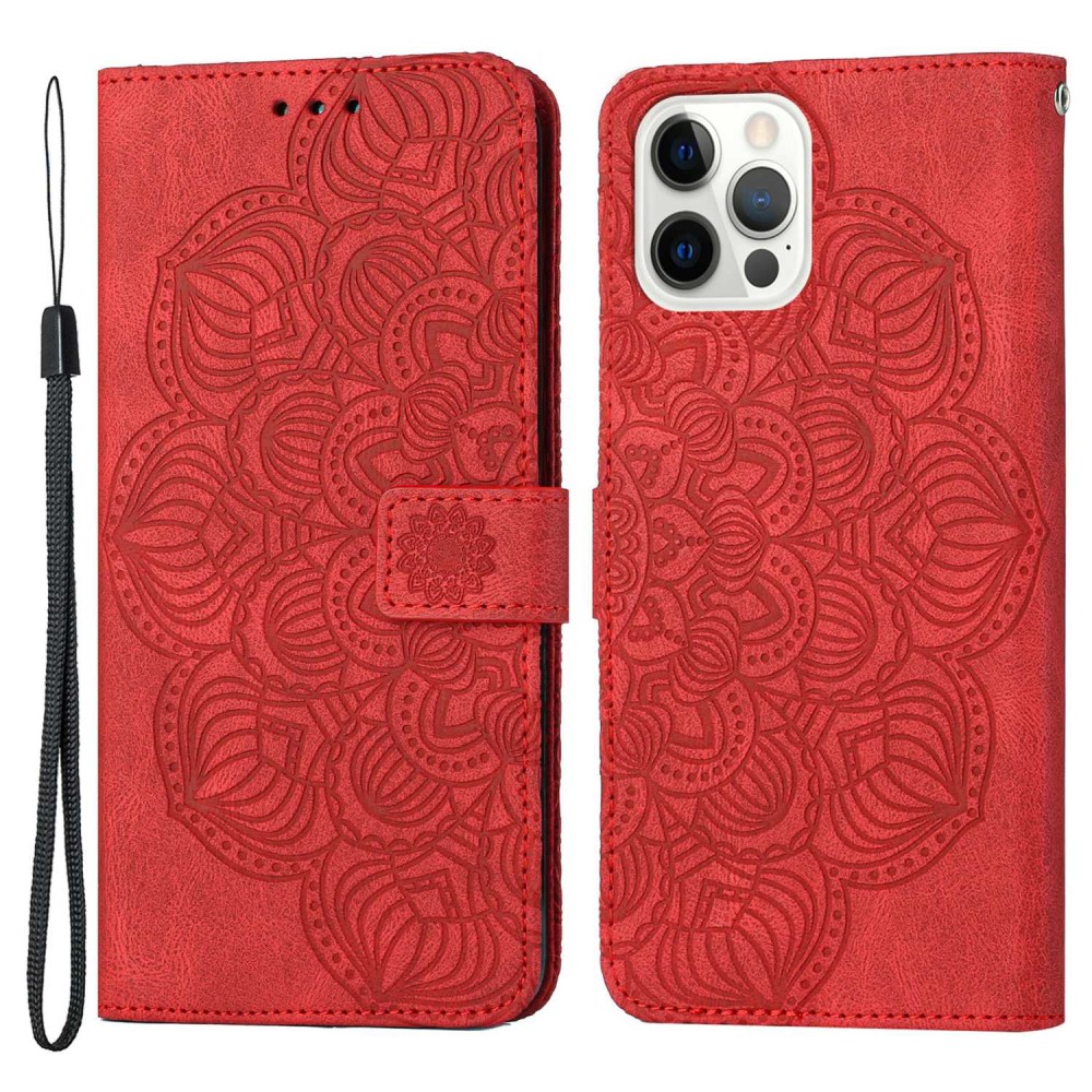 Trolsk Imprint Mandala Flower Wallet (iPhone 14 Pro Max) - Rød