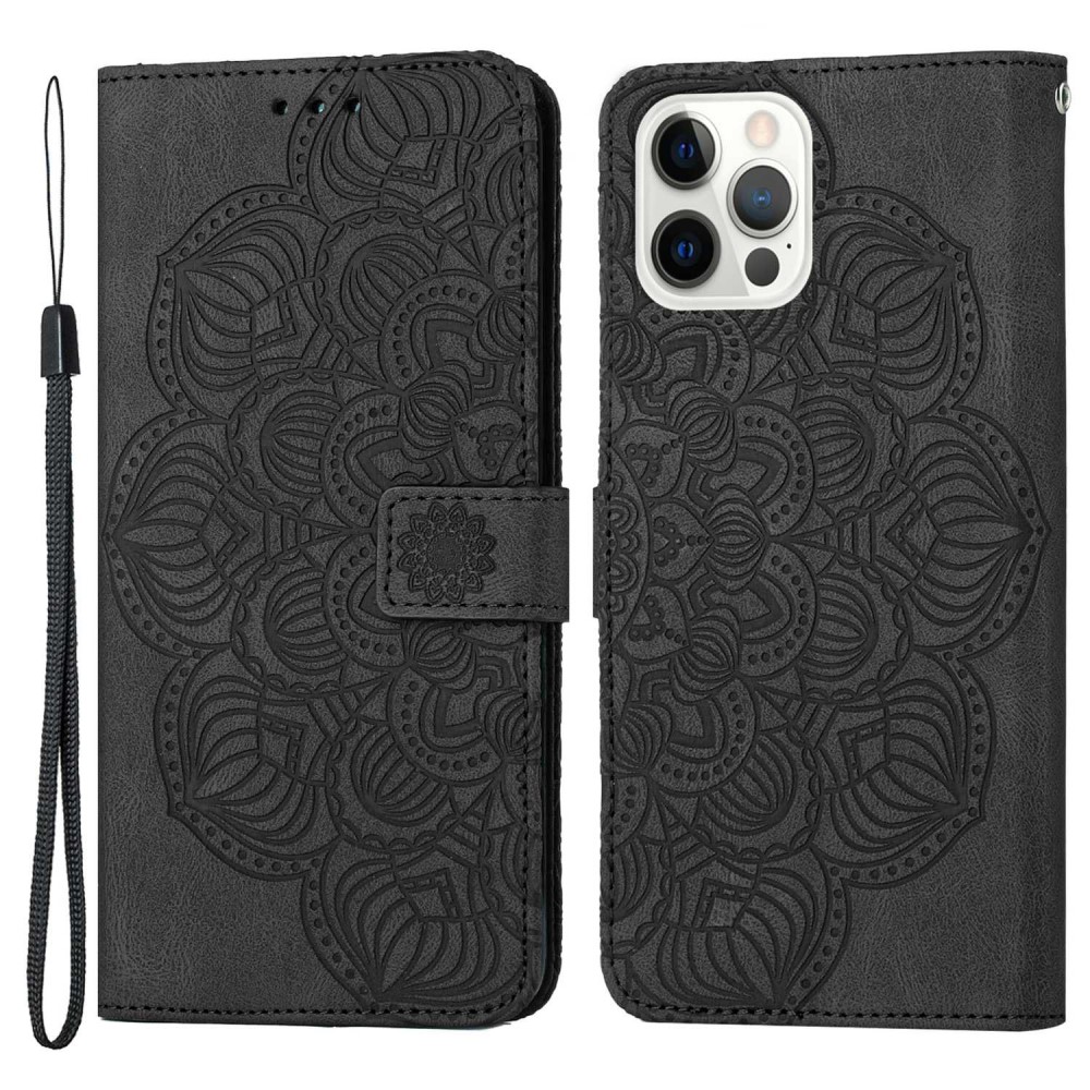 Trolsk Imprint Mandala Flower Wallet (iPhone 14 Pro Max) - Svart