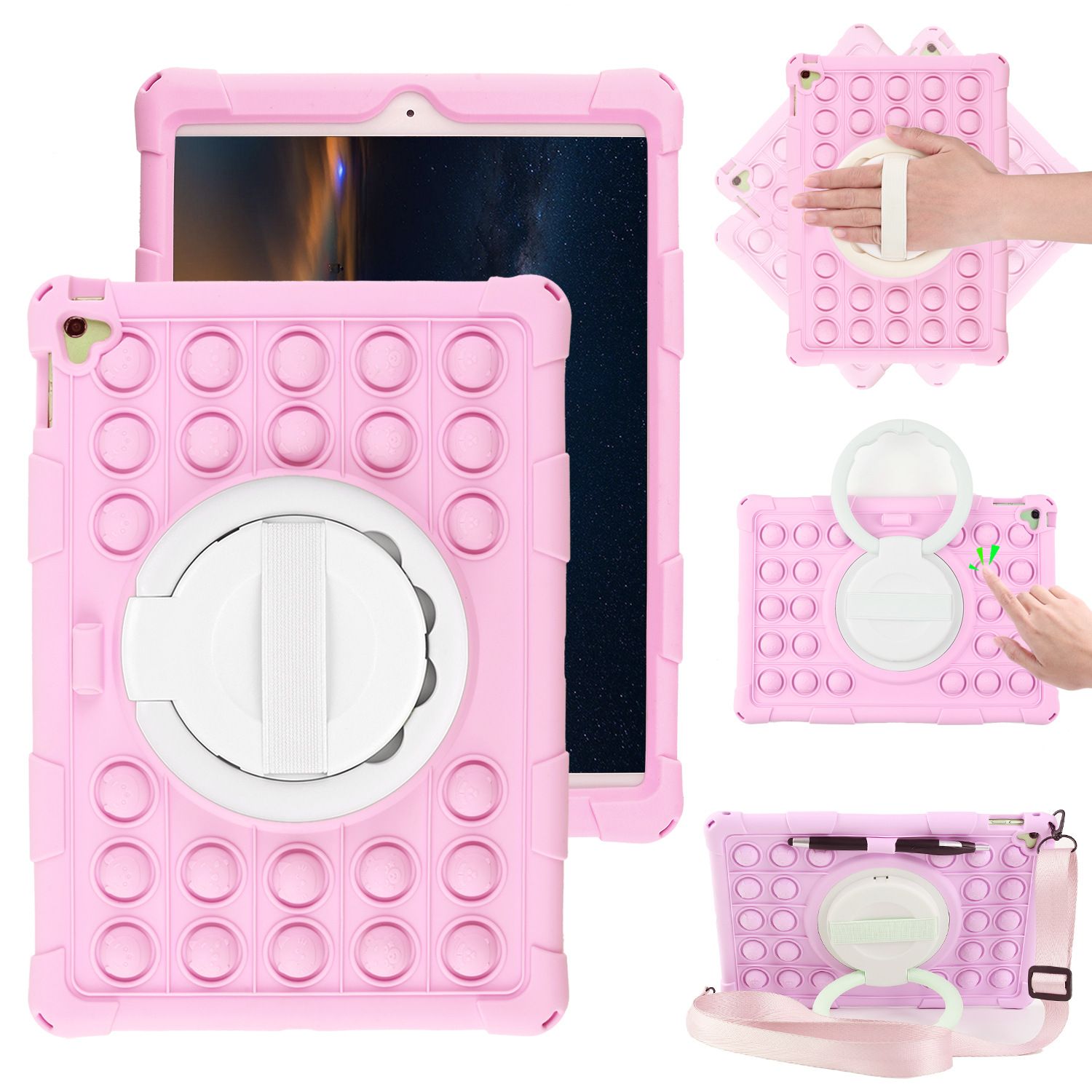 Trolsk Kids Case med stropp - Bubble Grip (iPad Pro 11/Air 5/4) - Rosa