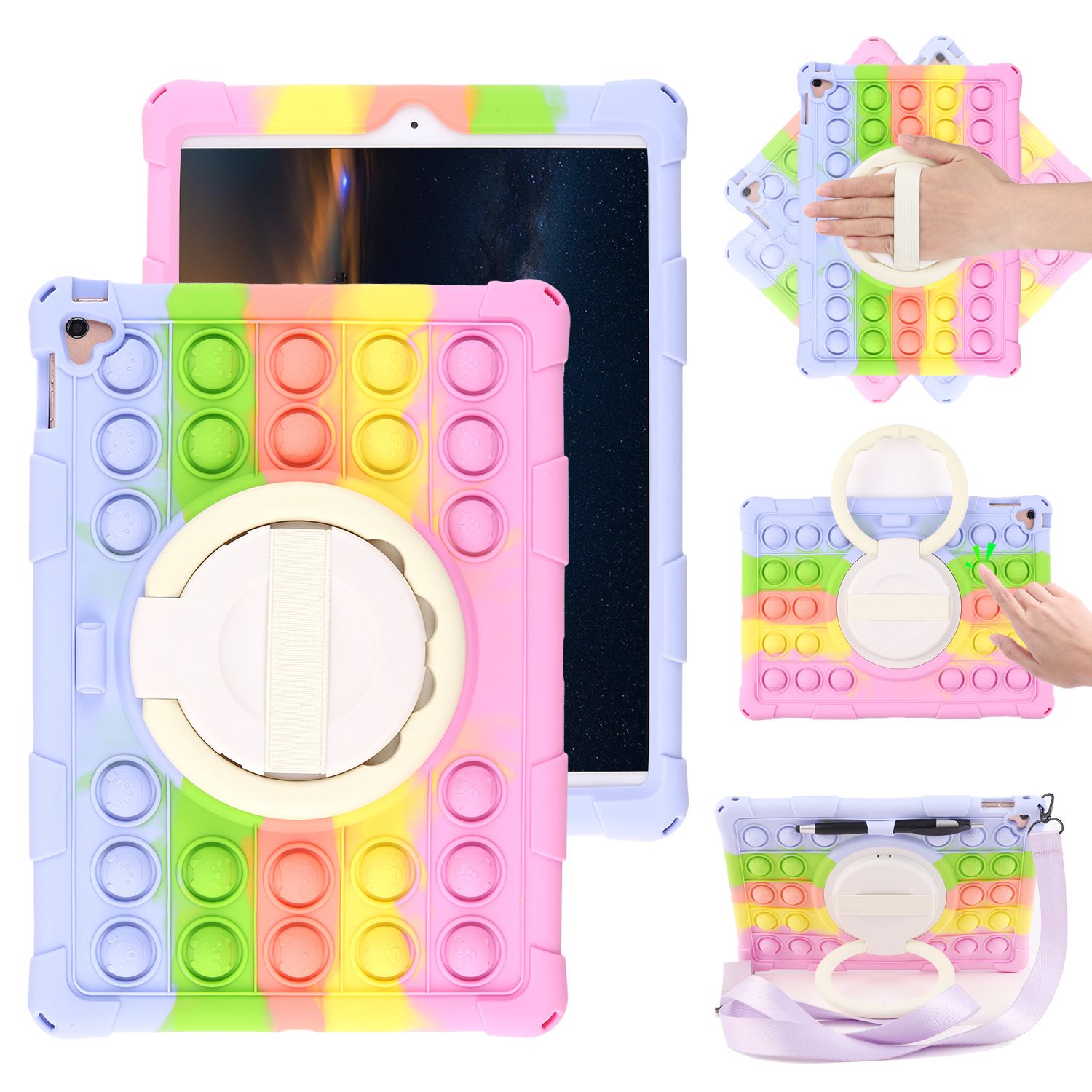Trolsk Kids Case med stropp - Bubble Grip (iPad Pro 11/Air 5/4) - Regnbue