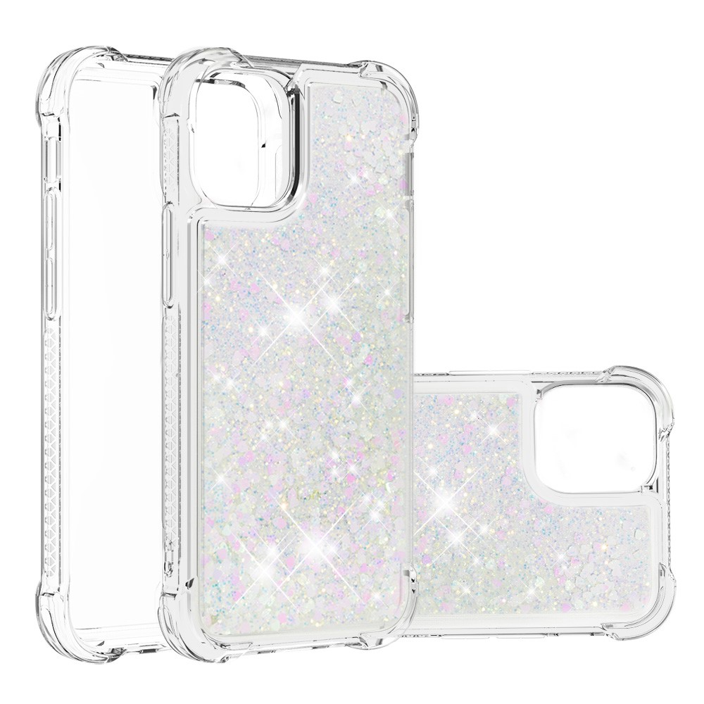 Trolsk Liquid Glitter Deksel - Hearts (iPhone 13 Pro Max) - Sølv