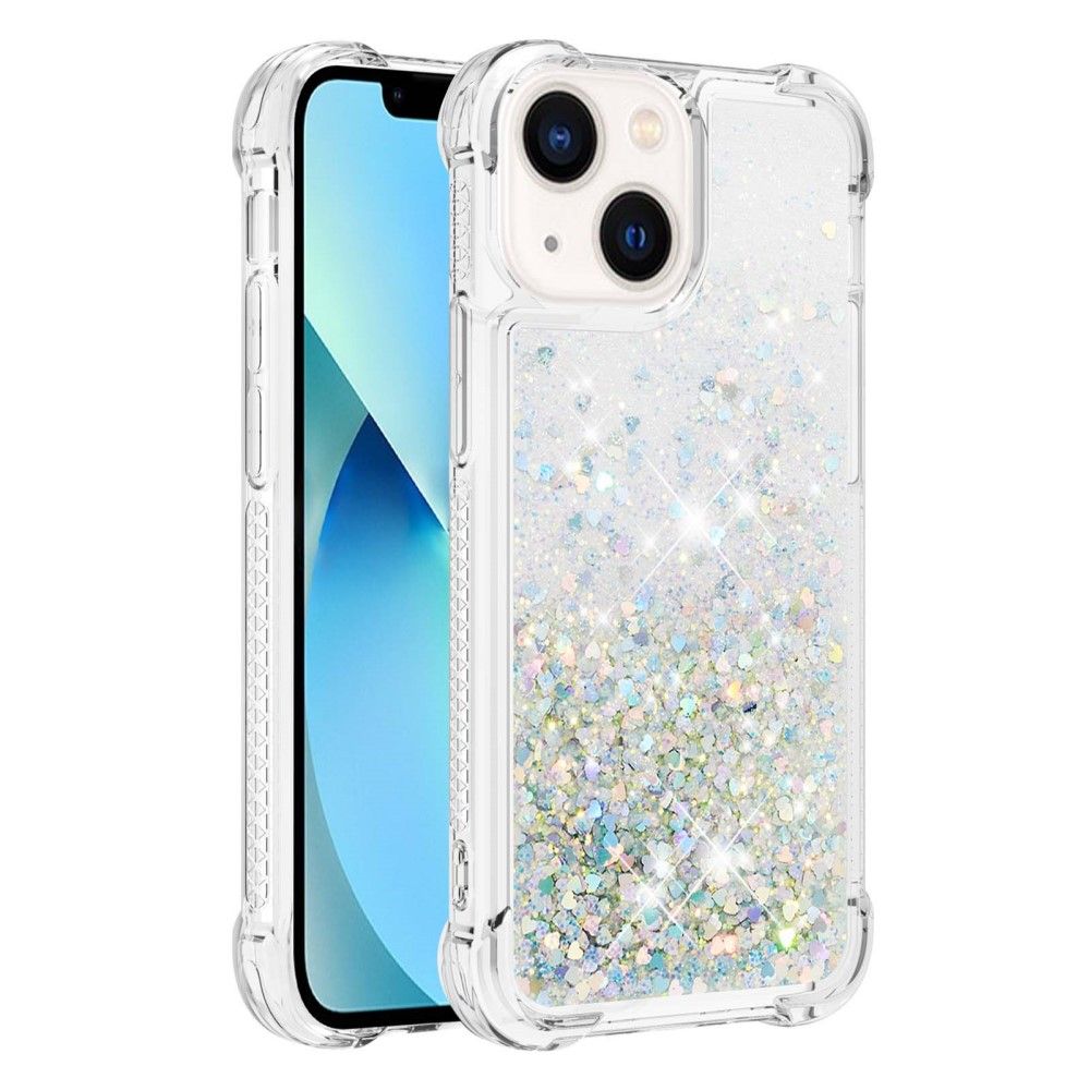 Trolsk Liquid Glitter Deksel - Hjerter (iPhone 15) - Sølv