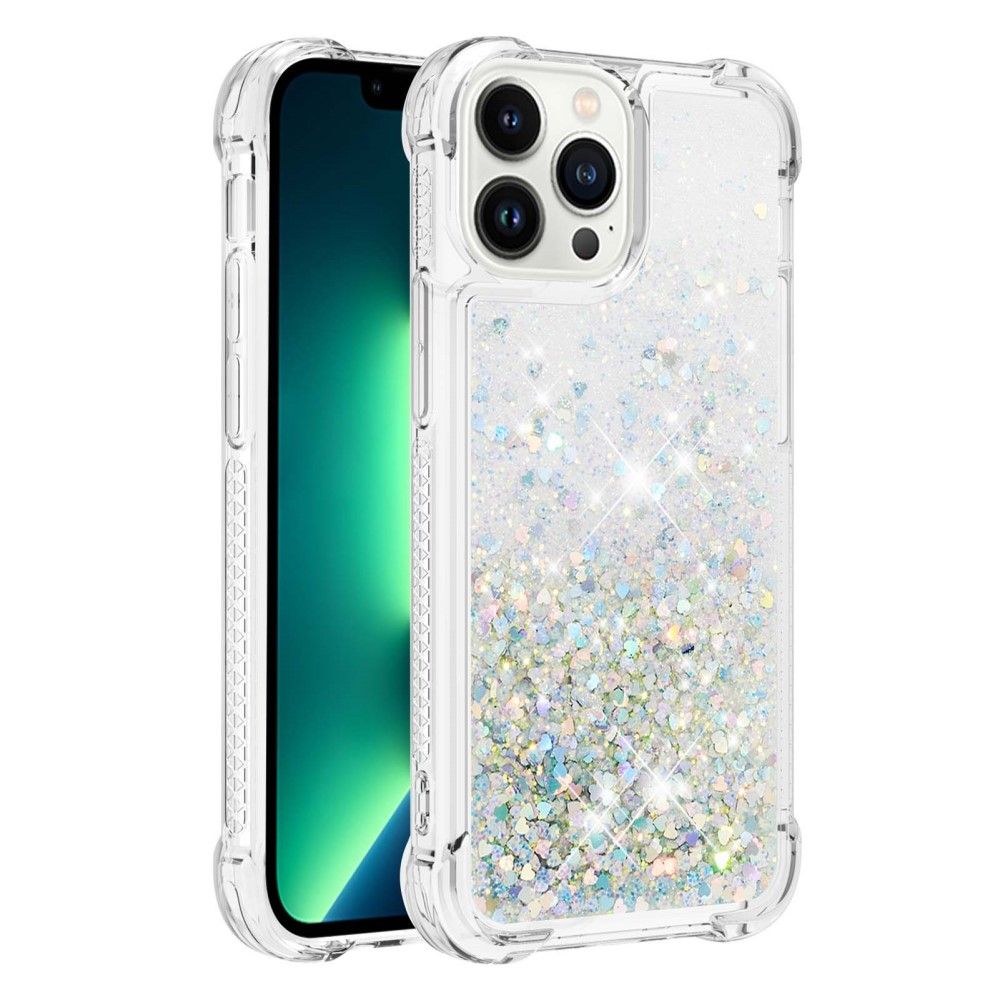 Trolsk Liquid Glitter Deksel - Hearts (iPhone 15 Pro) - Sølv
