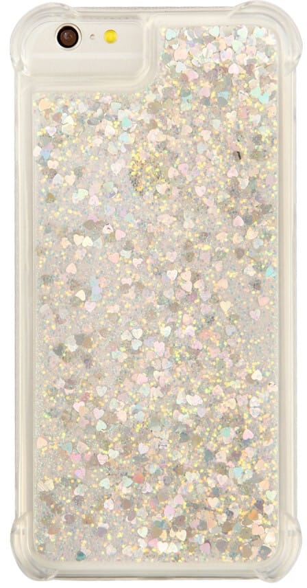 Trolsk Liquid Glitter Deksel - Hjerter (iPhone SE3 /SE2/8/7/6) - myk - Sølv