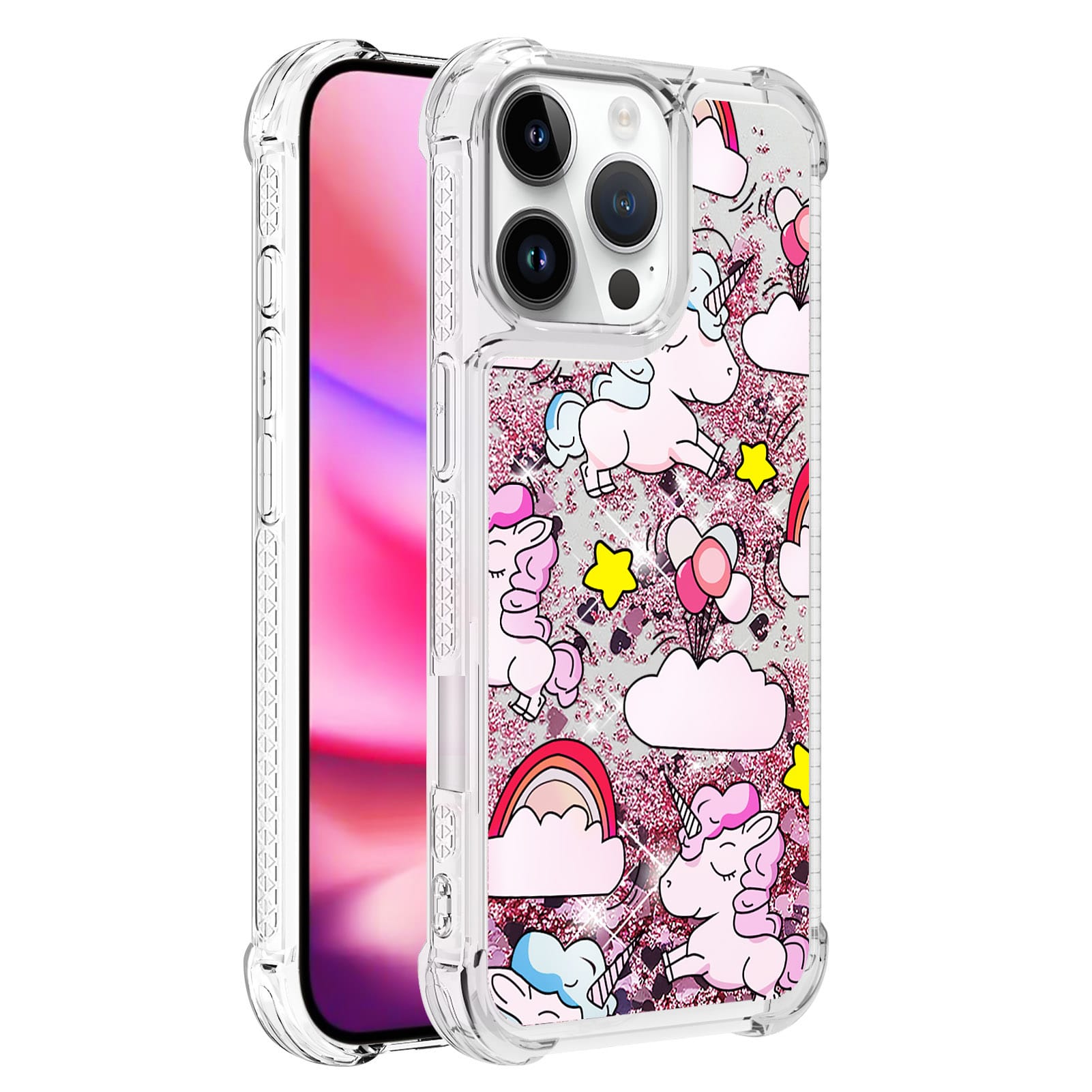 Trolsk Liquid Glitter-deksel - Unicorn (iPhone 16 Pro)
