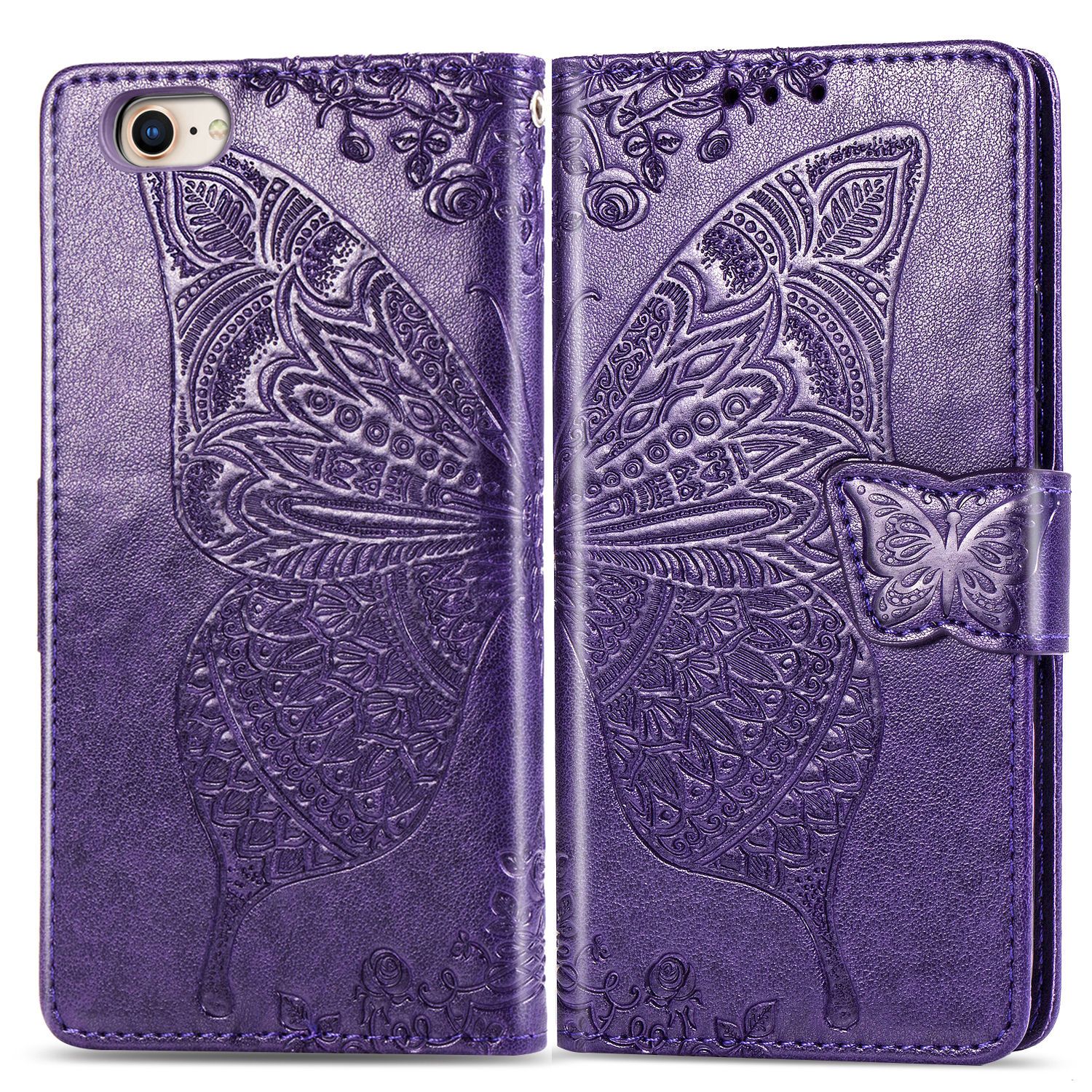 Trolsk Wallet-deksel med Butterfly (iPhone SE3 /SE2/8/7) - Lila