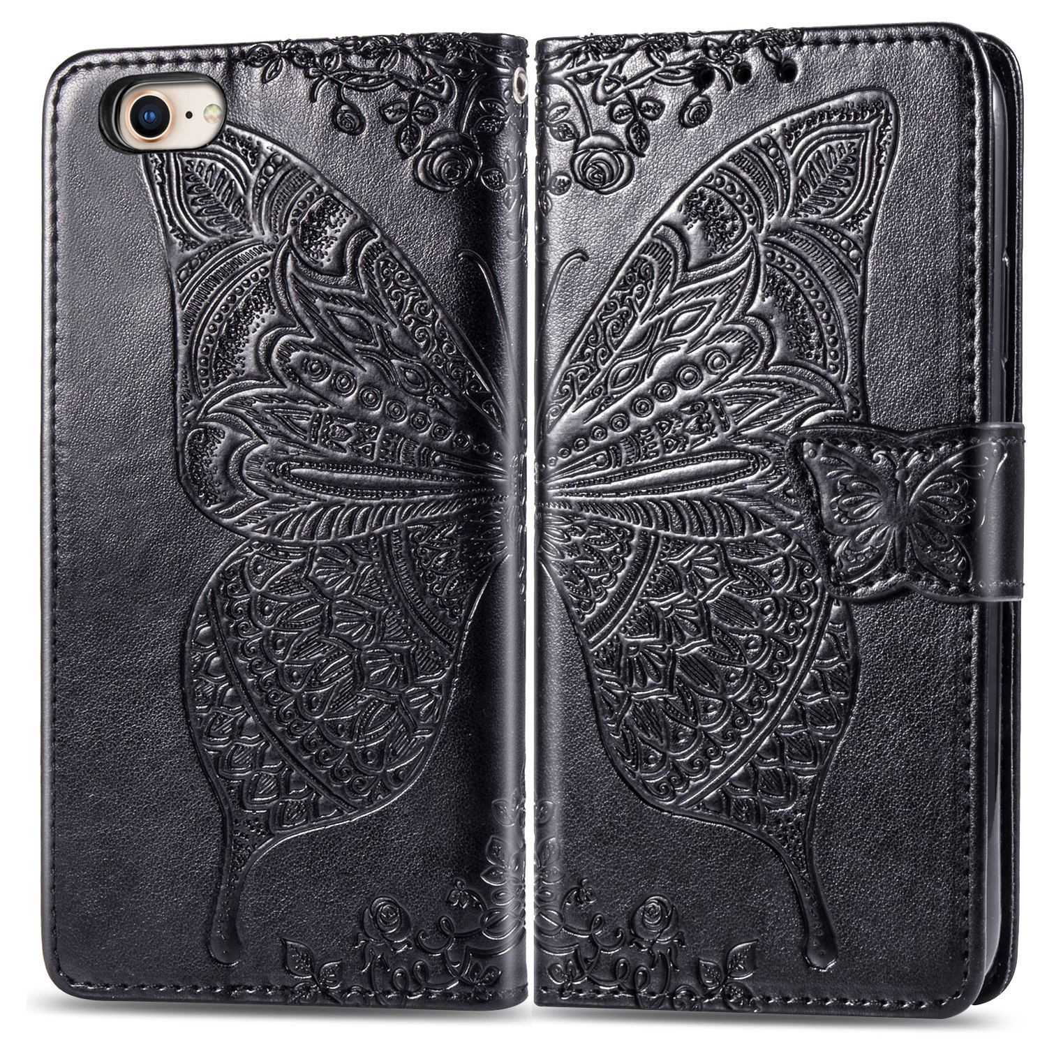 Trolsk Wallet-deksel med Butterfly (iPhone SE3 /SE2/8/7) - Svart