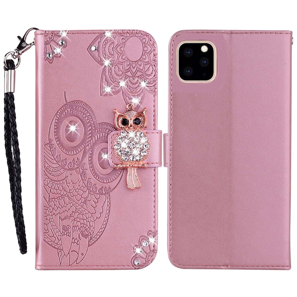 Trolsk Rhinestone Owl Wallet (iPhone 14 Pro) - Rosa