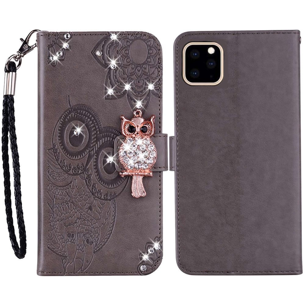 Trolsk Rhinestone Owl Wallet (iPhone 14 Pro Max) - Grå
