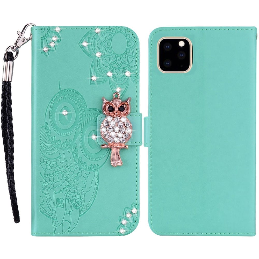 Trolsk Rhinestone Owl Wallet (iPhone 14 Pro Max) - Grønn