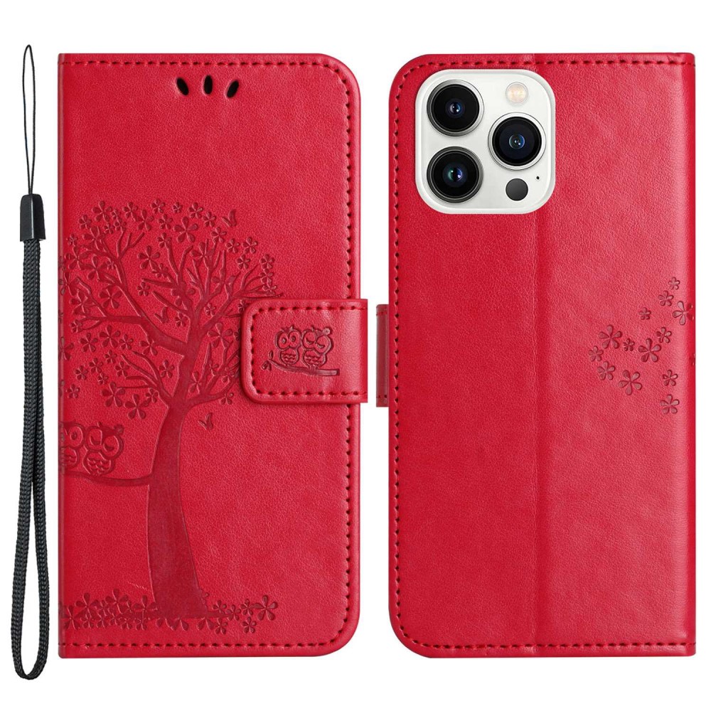 Trolsk Tree and Owl Wallet (iPhone 14 Pro) - Mørk rosa