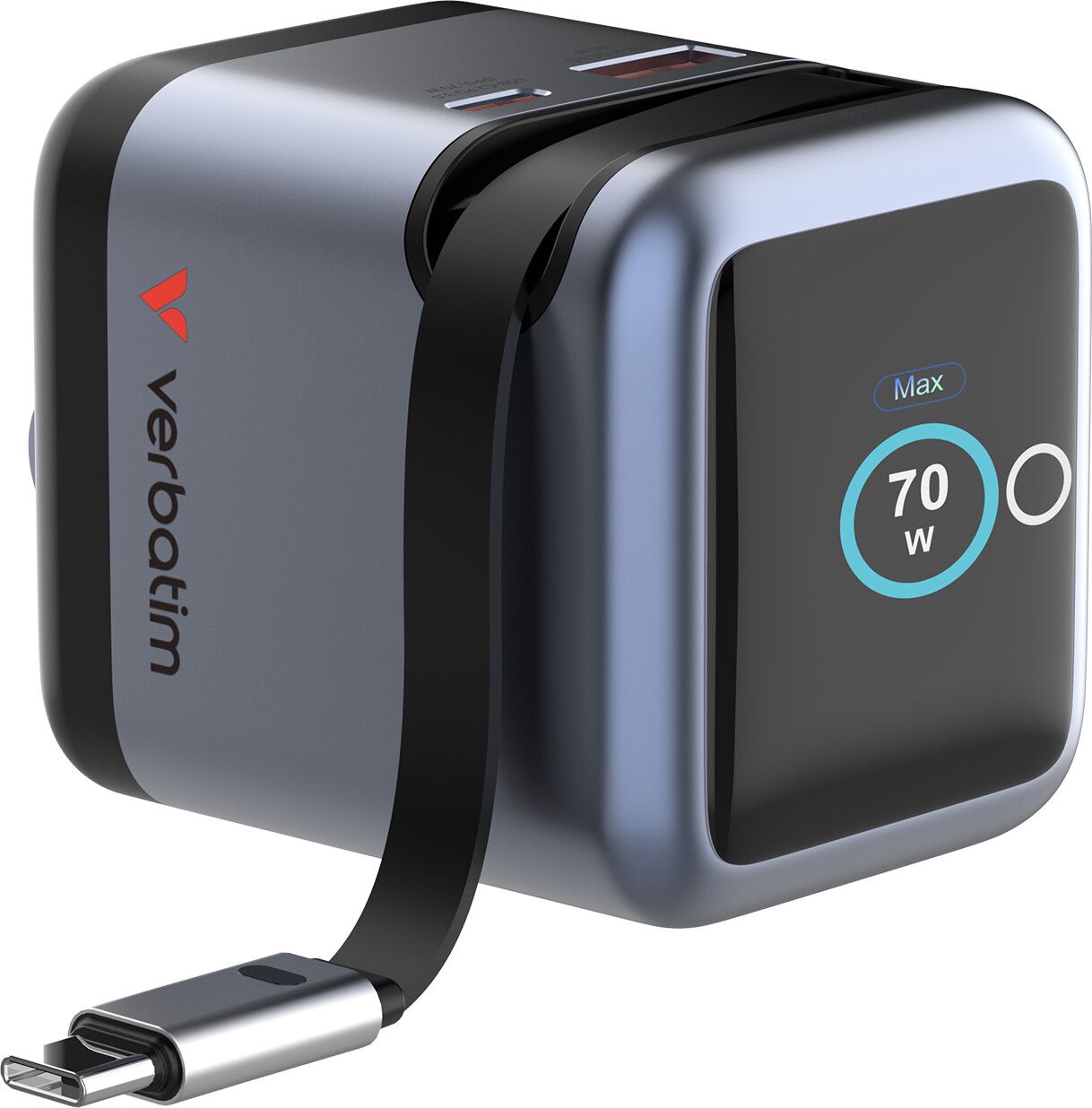 Verbatim Mini GaN Charger with Display and USB-C Cable 70W