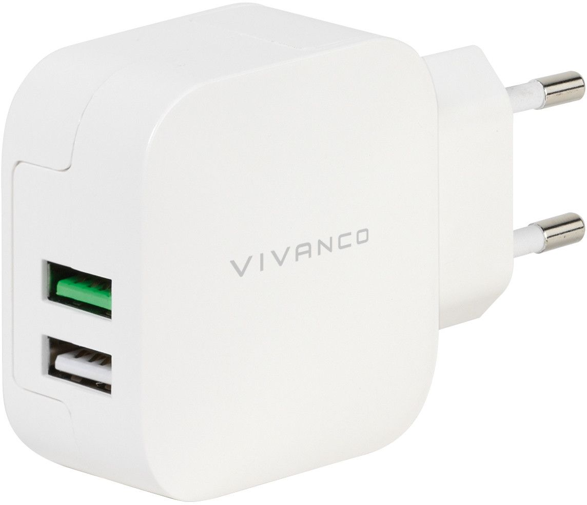 Vivanco CHARGVVUSB3.4AW - Strømadapter - 3.4 A - 2 utgangskontakter (USB) - hvit