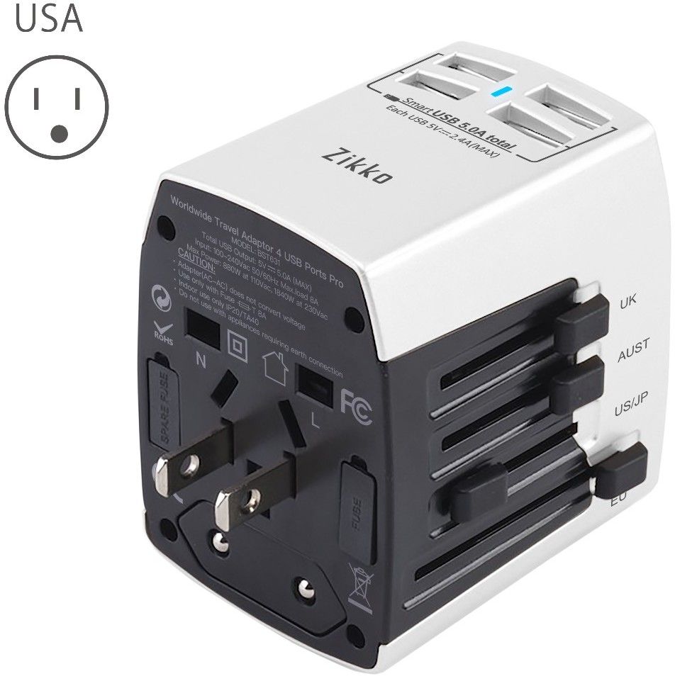 Zikko Travel Adapter 4x USB Worldwide power adapter | Telefontilbehør | ASUS Norge